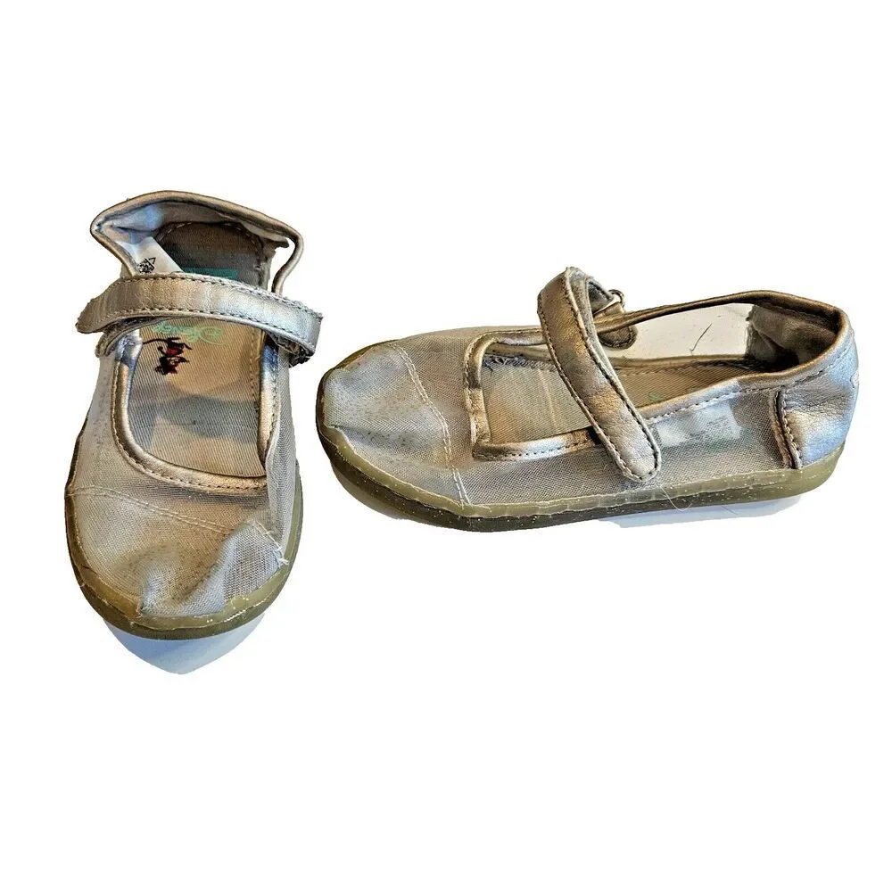 Disney x TOMS Cinderella Tiny Mary Jane Shoes Silver Glitter Mesh Girls Size T9